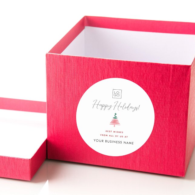Custom Company Logo Happy Holidays Christmas Tree  Classic Round Sticker (Creator Uploaded)