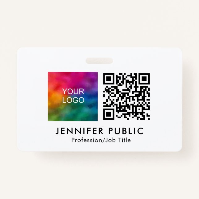 Custom Company Logo Here QR Code Template Badge (Front)