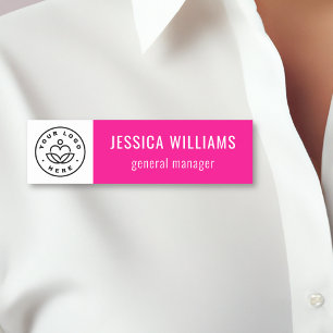 Custom Company Logo Hot Pink Employee Name Tag