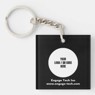 Custom Company Logo   Name   Stylish Black Modern Keychain
