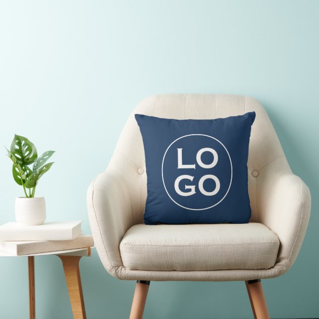 Custom Company Logo or Image on Navy Blue Throw Pillow (Chair)