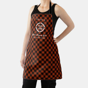 Custom Company Logo Orange Buffalo Plaid Apron
