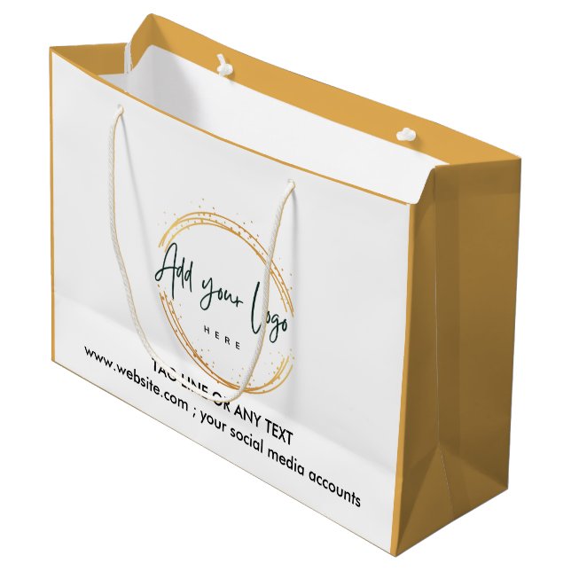 Custom Company Logo Pattern Text Promotional gold  Large Gift Bag (Front Angled)