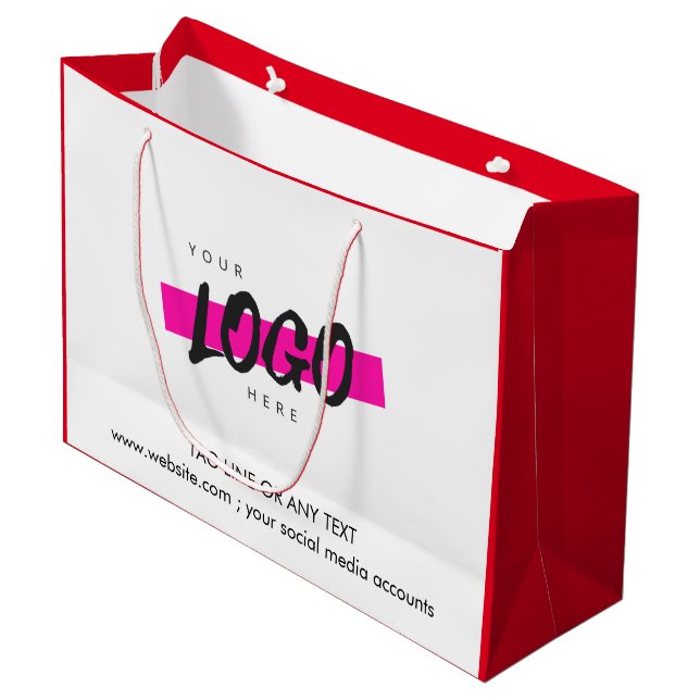 Custom Company Logo Pattern Text Promotional red Large Gift Bag (Front Angled)