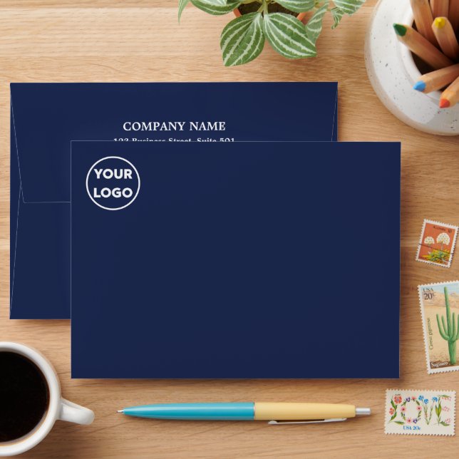 Custom Company Logo Printed Return Address Navy Envelope (Desk)