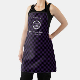 Custom Company Logo Purple Buffalo Plaid Apron