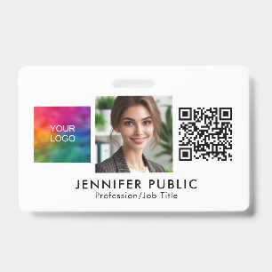 Custom Company Logo QR Code Employee Photo Here Badge
