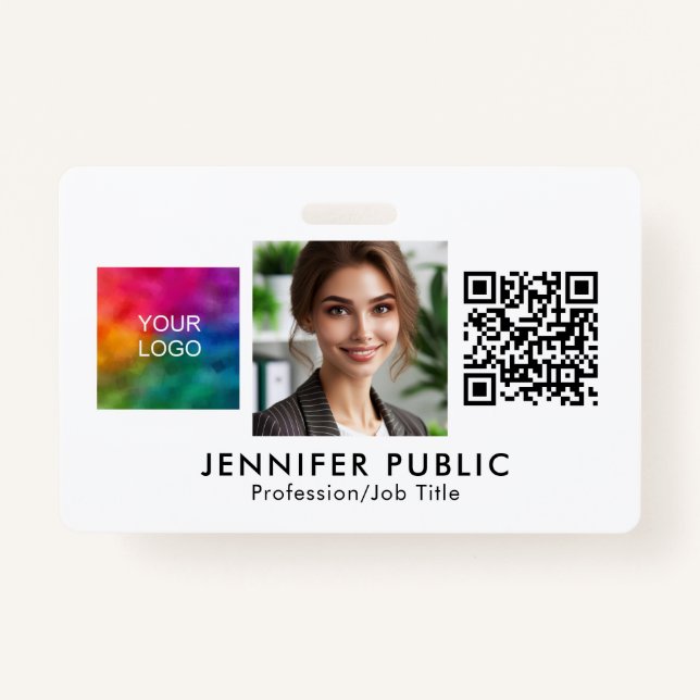 Custom Company Logo QR Code Employee Photo Here Badge (Front)