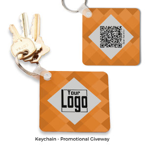 Custom Company Logo QR-code Orange & Grey Keychain