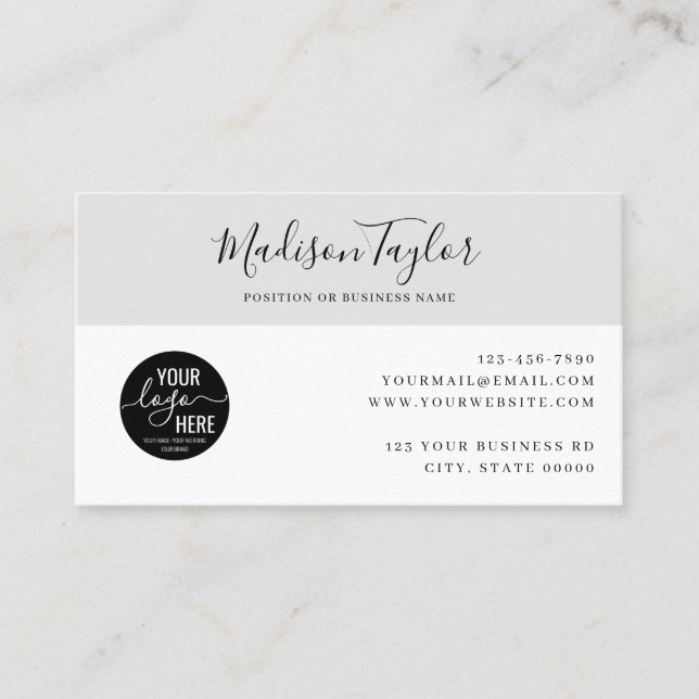 Custom Company Logo QR Code Simple Feminine Gray Business Card (Front)