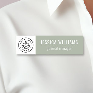 Custom Company Logo Sage Green Employee Name Tag