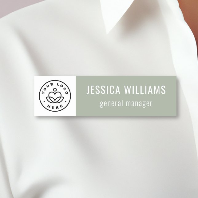 Custom Company Logo Sage Green Employee Name Tag (Creator Uploaded)