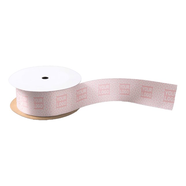 Custom company logo seamless pattern business pink satin ribbon (Spool)