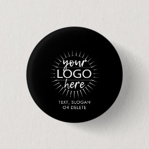 Custom Company Logo Slogan Business Modern Black 1 Inch Round Button