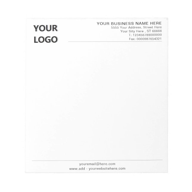 Custom Company Logo Text Branded Notepad Example (Front)
