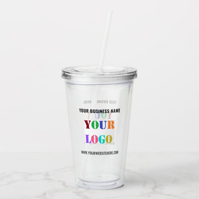 Custom Company Logo Text Business Acrylic Tumbler (Back)