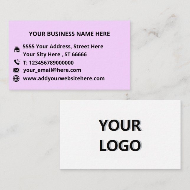 Custom Company Logo Text Business Card Your Colour (Front/Back)