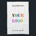 Custom Company Logo Text Business Kitchen Towel<br><div class="desc">Custom Colours and Fonts - Personalized Kitchen Towels with Your Company Logo and Name Text Info Business Promotional or Modern Personal Kitchen Towel / Gift - Make Unique Your Own Design - Add Your Logo - Image - Photo or QR Code / Name - Info or Custom Text - Resize...</div>