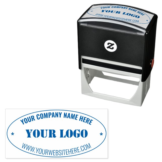 Custom Company Logo Text Info Oval Stamp Example (In Situ)