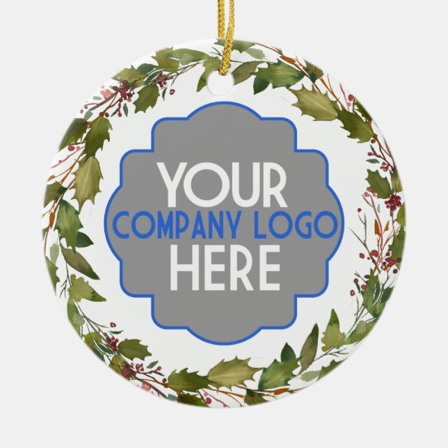 Custom Company Logo Thank You Appreciation Holiday Ceramic Ornament (Front)