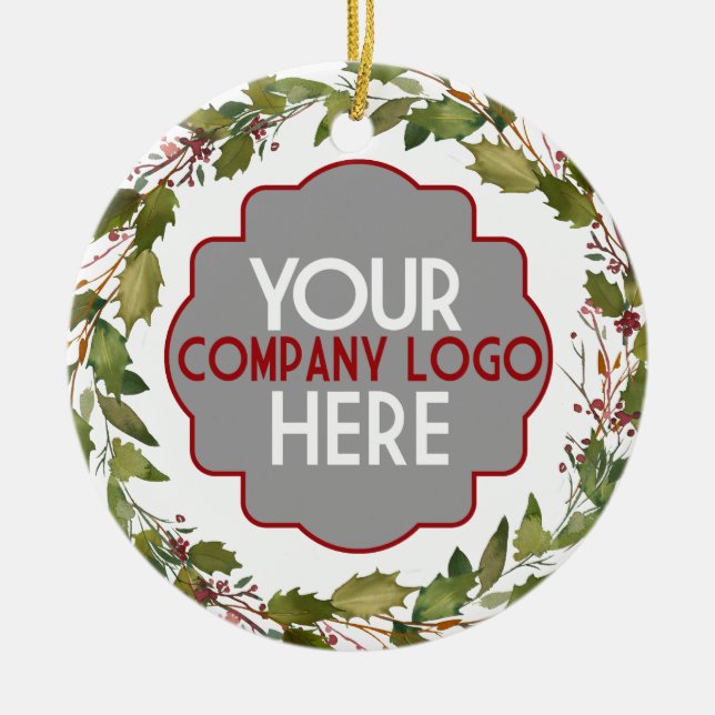 Custom Company Logo Thank You Appreciation Holiday Ceramic Ornament (Front)