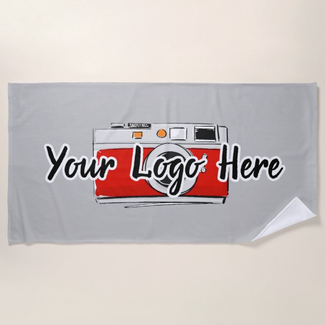 Custom Company Logo Use Own Business Logo Grey Beach Towel (Front)
