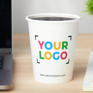 Custom Company Logo Website Branded White Paper Cups