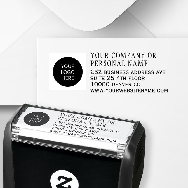 Custom company name logo address self-inking stamp (Creator Uploaded)