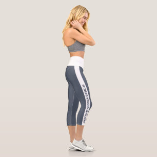 Custom Company Name White Stripe Grey Capri Leggings