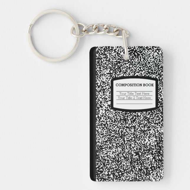 Custom Composition Book Black/White School/Teacher Keychain (Front)