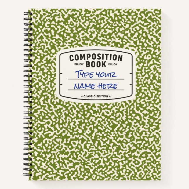 Custom Composition Notebook Green with Label (Front)