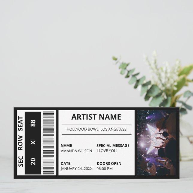 Custom Concert Ticket Gift Idea DIY Event Ticket Invitation (Standing Front)