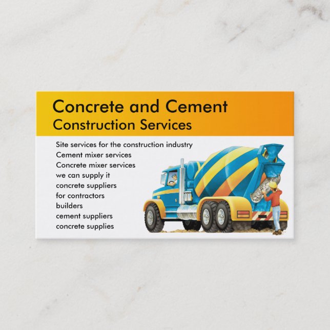 Custom Concrete and Cement Mixer Business Card (Front)