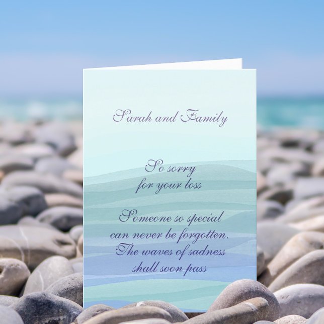 Custom Condolence Message Modern Sympathy Card (Add your own condolence message to this watercolor waves sympathy card)