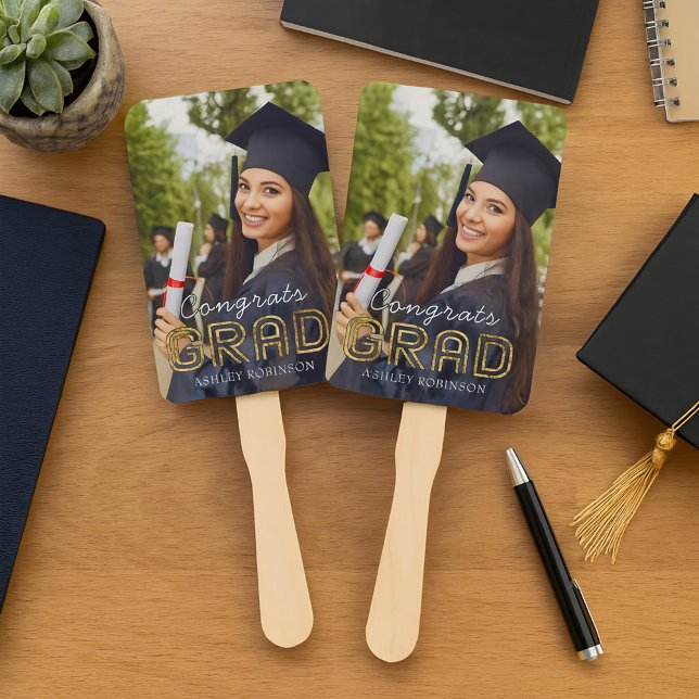 Custom Congrats Grad Modern Simple Preppy Photo Hand Fan (Creator Uploaded)