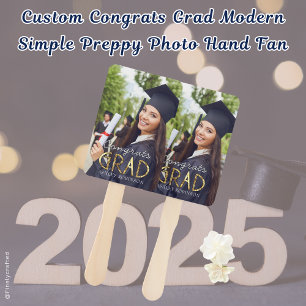 Custom Congrats Grad Modern Simple Preppy Photo Hand Fan
