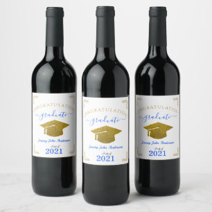 Custom Congrats Graduate Blue/Gold Glitter Effect  Wine Label