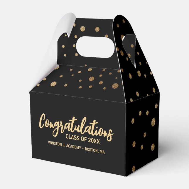 Custom Congratulation Class graduation black gold Favor Box (Front Side)