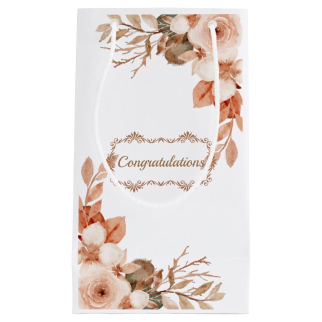 Custom Congratulations watercolor roses wedding Small Gift Bag (Front)