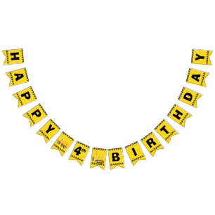 Custom Construction Boys 4th Birthday Party Yellow Bunting Flags