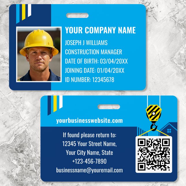 Custom Construction ID Work QR Code Navy Blue Badge (Creator Uploaded)