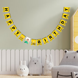 Custom Construction Kids Photo Boys Birthday Party Bunting Flags