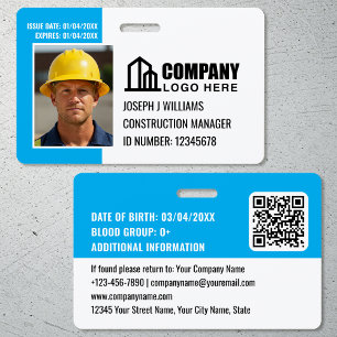 Custom Construction Site ID Logo QR Code Blue Badge
