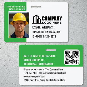 Custom Construction Site ID Logo QR Code Green Badge