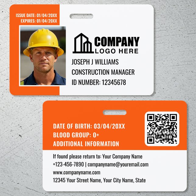 Custom Construction Site ID Logo QR Code Orange Badge (Creator Uploaded)
