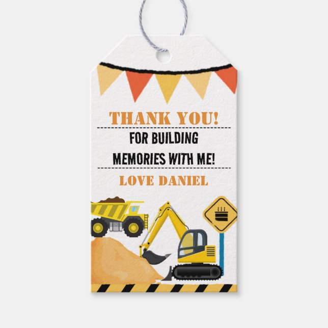 Custom Construction Themed Kid's Birthday Gift Tag (Front)