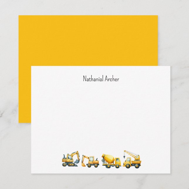 Custom Construction Trucks Note Card (Front/Back)