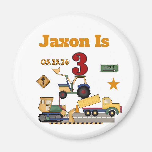 Custom Construction Vehicles 3rd Birthday Magnet (Front)
