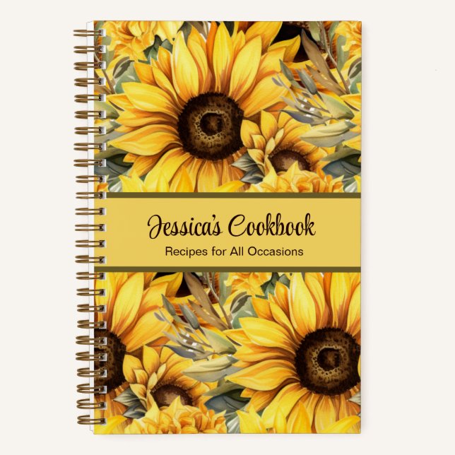 Custom Cookbook Sunflower Flowers Recipes Notebook (Front)