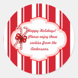 Custom Cookie Swap Candy Stripe Holiday Stickers